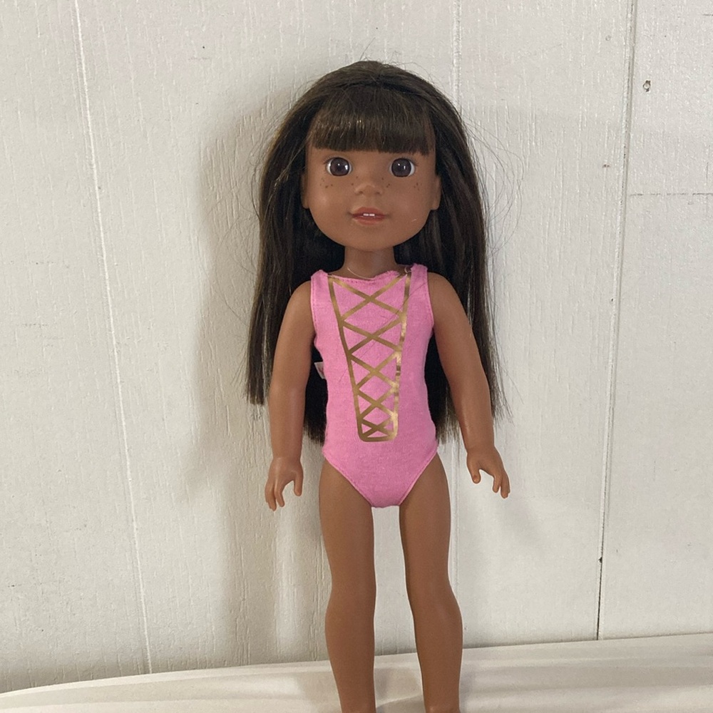 Pink Doll with Brown Hair